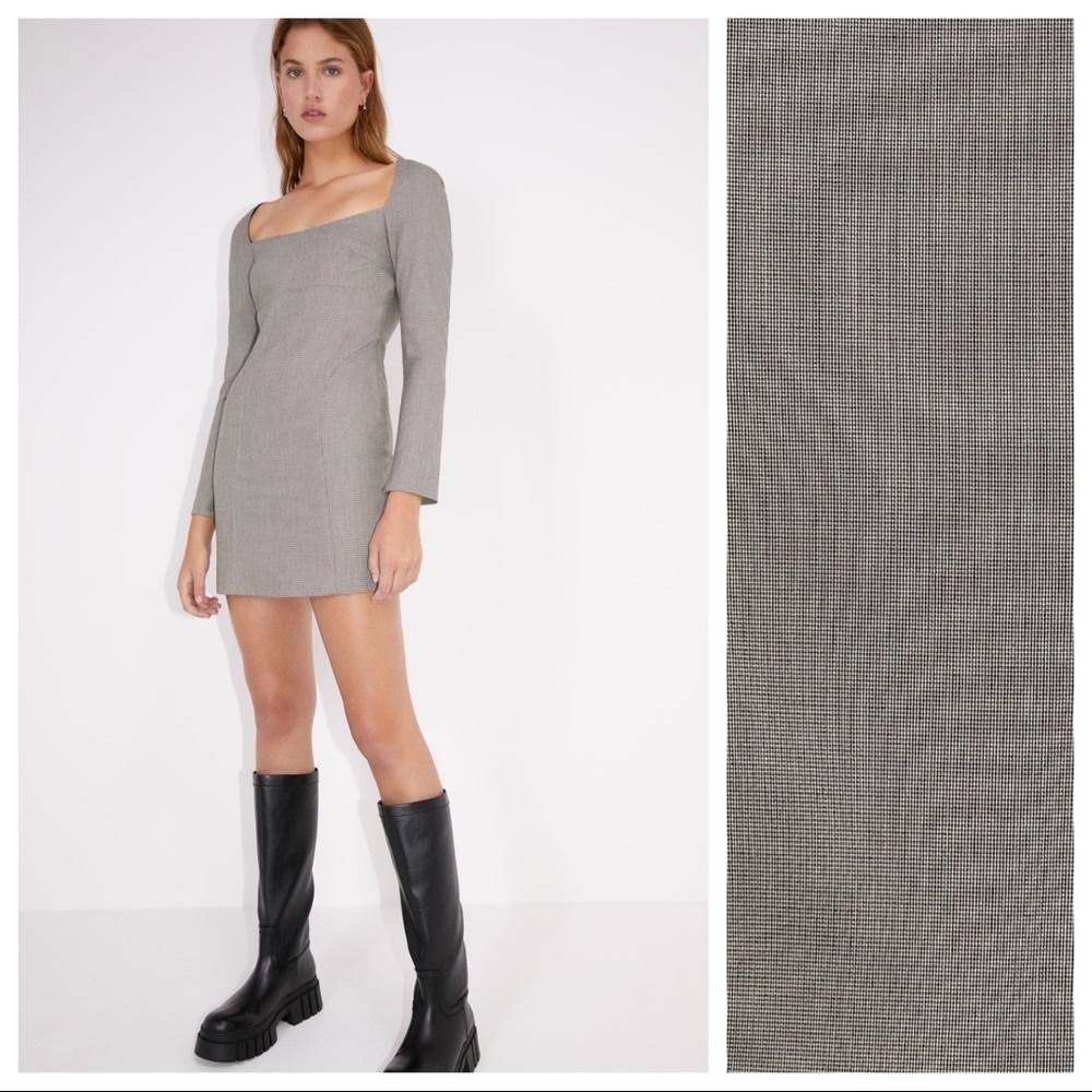 Zara Women’s Square Neck Dress Plaid Long Sleeve XS
